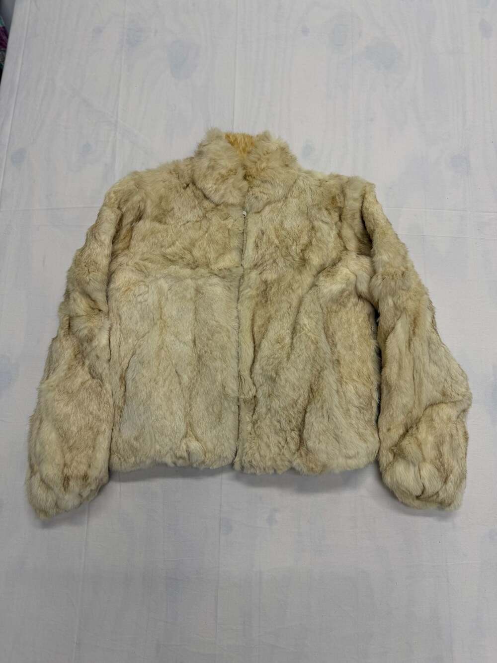 Élan Vintage Genuine Rabbit Fur Zip-Up Mock Neck Jacket